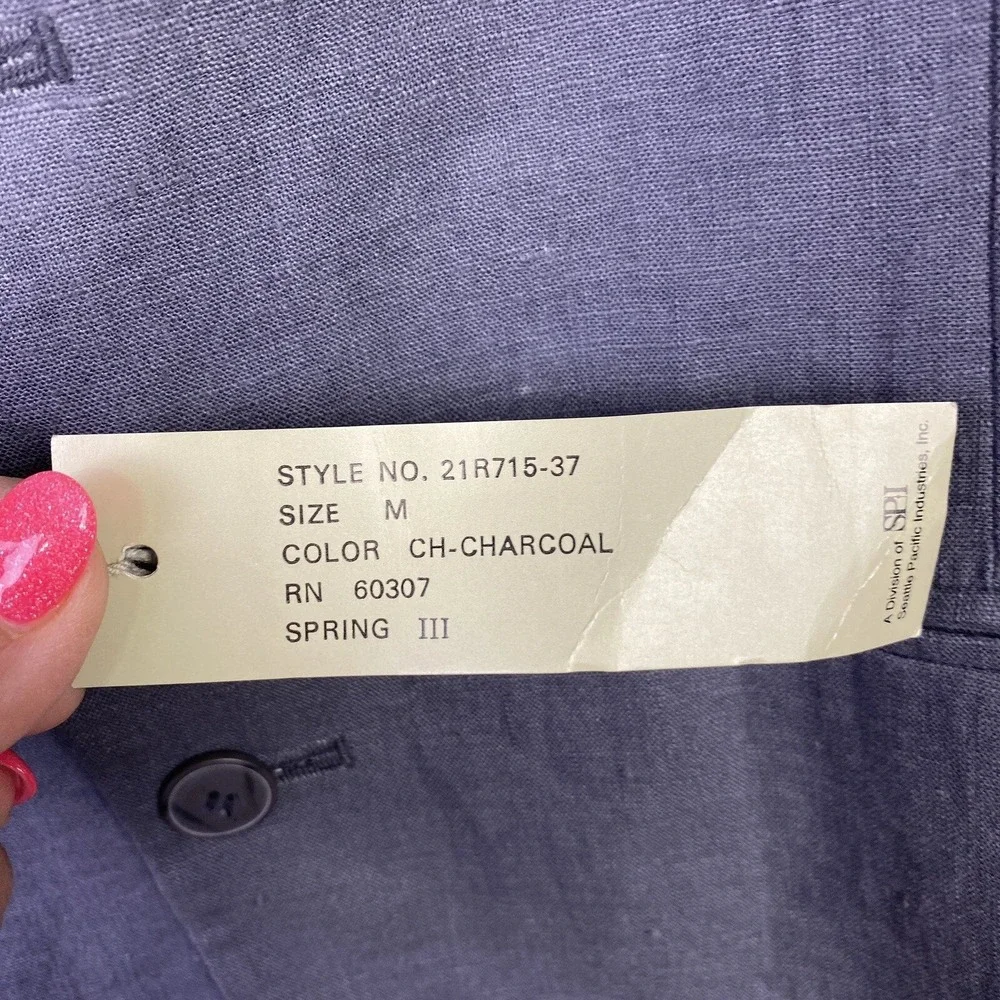 NWT Vtg ReUnion Blazer Mens M Gray Linen Blend Coastal Resort 2 Button Deadstock